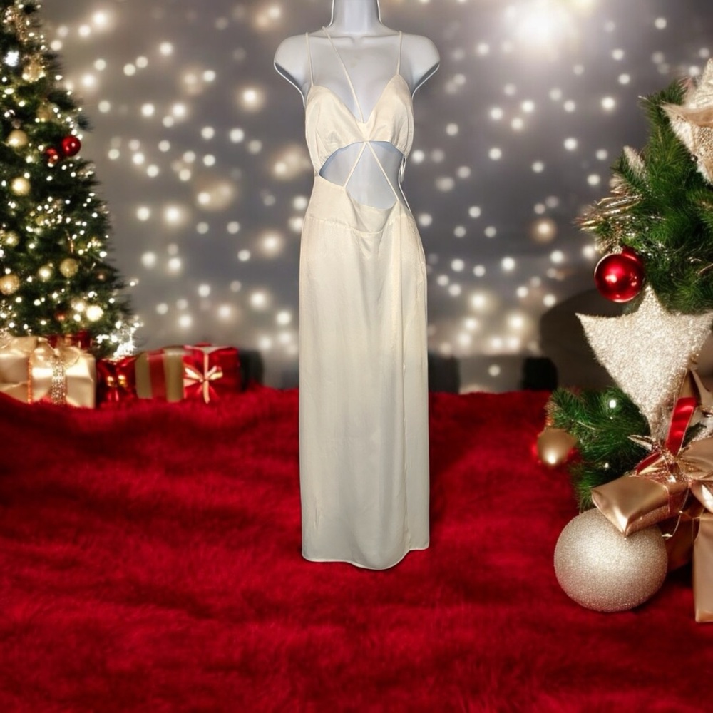 ZARA WHITE SATIN STRAPPY LONG DRESS (L)